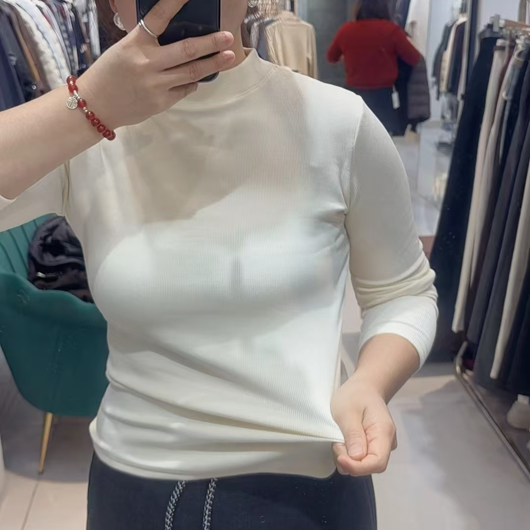 软糯半高领修身打底衫女2025秋冬新款高级感内搭立领洋气加绒上衣