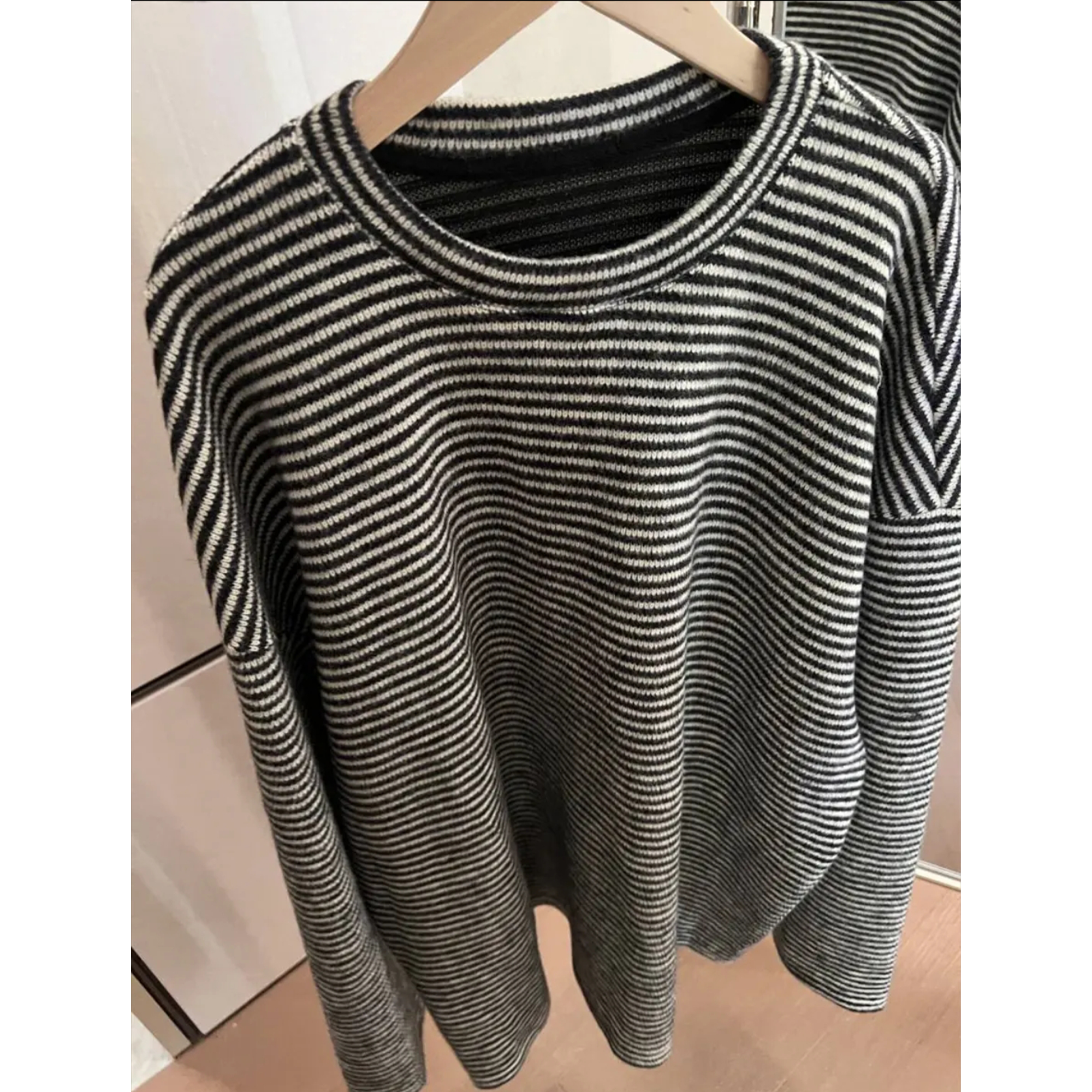 表层绒毛感！像一件粗针毛衣一样的加厚条纹T恤 宽松韩系C 9829#