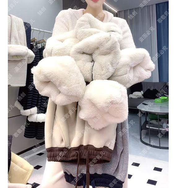 超厚仿兔毛休闲裤男女冬季潮牌宽松慵懒风保暖棉裤重磅百搭直筒裤