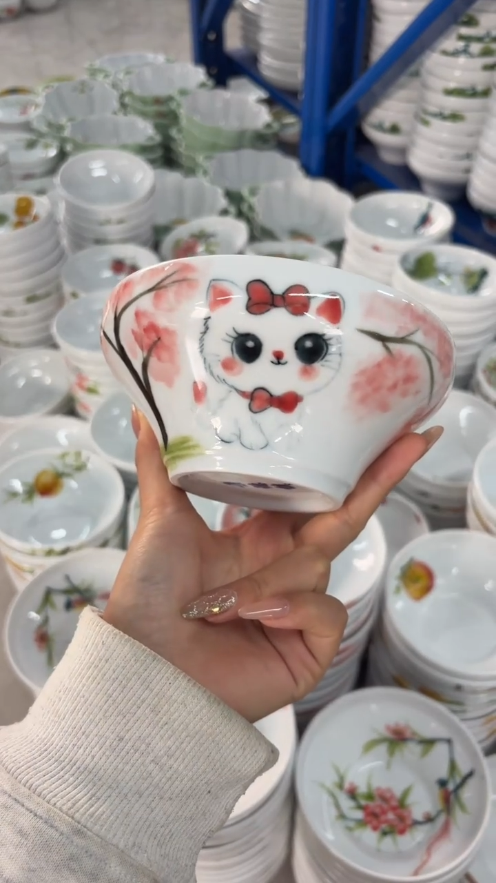 瓷片景德镇高温陶瓷食品级手绘釉中彩-葫芦碗
