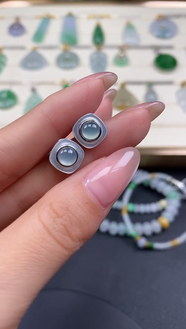 未镶嵌翡翠耳饰蛋面耳饰@@CMT7025