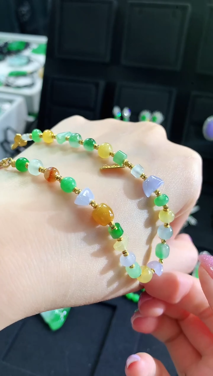 【闪购商品】翡翠手链18K金镶嵌手链