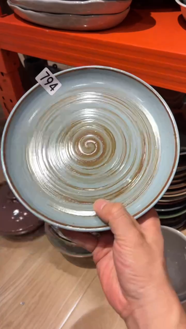 瓷片我****的794蓝麻点立边平盘2个