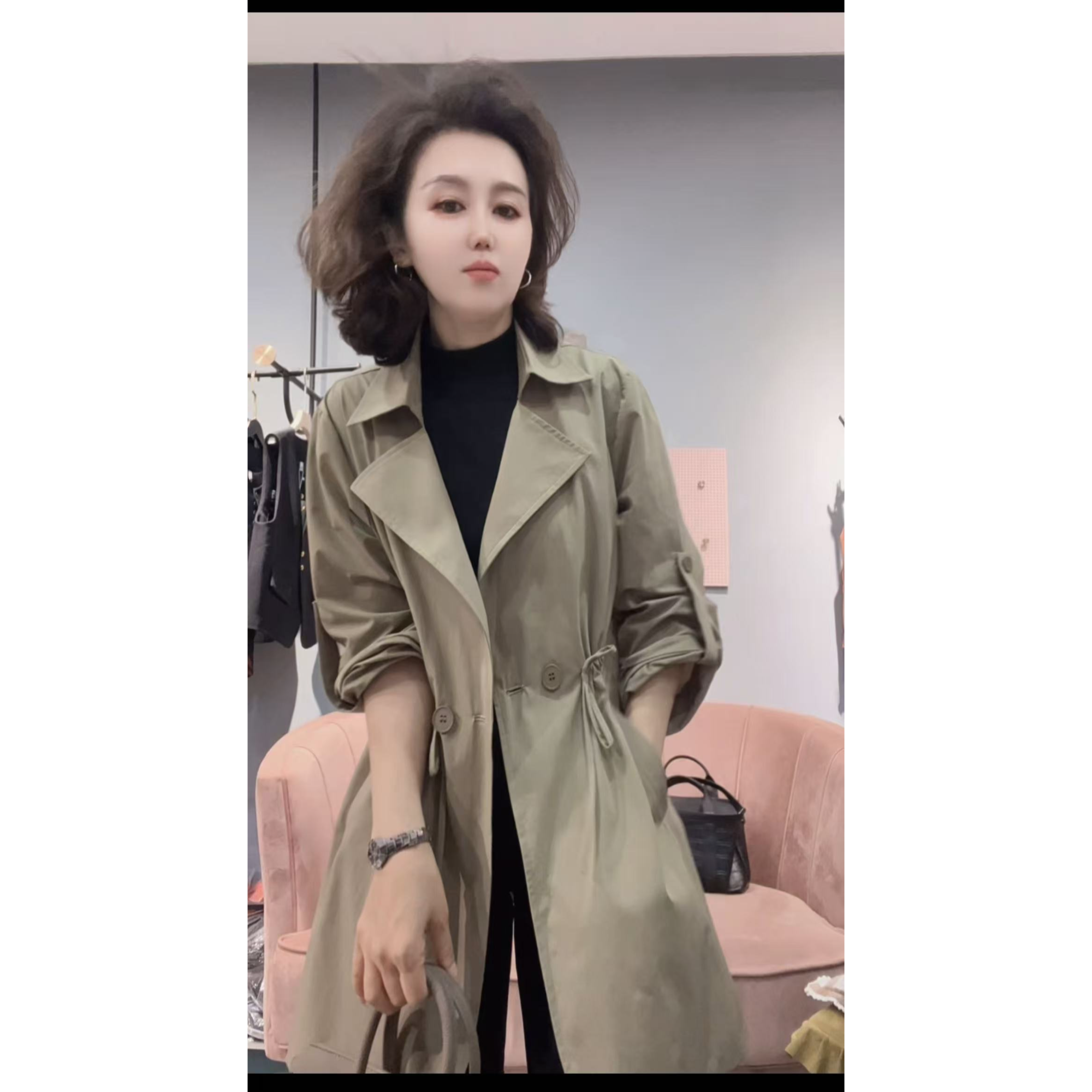 [迷姿服饰】新款中长款 极简风 洋气百搭 风衣 简约时尚 气质显瘦 