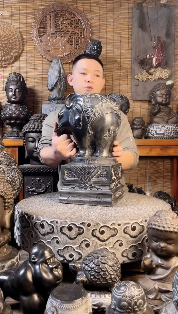 【闪购商品】42象墩一对天然青石雕刻