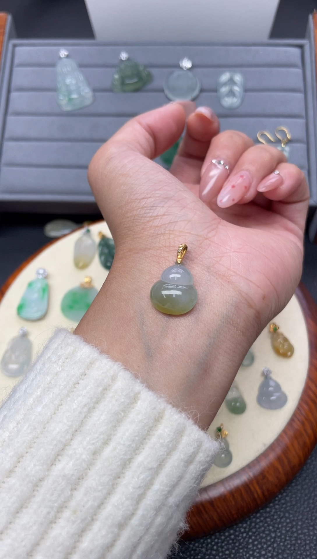 颈饰18K金镶嵌翡翠（13号链接）纯天然A货缅甸翡翠葫芦吊坠