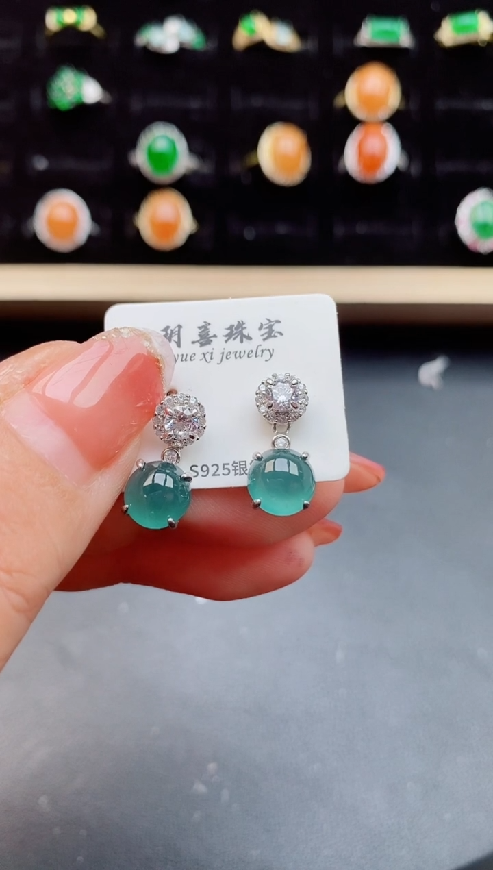 【闪购商品】翡翠耳饰银S925镶嵌1212