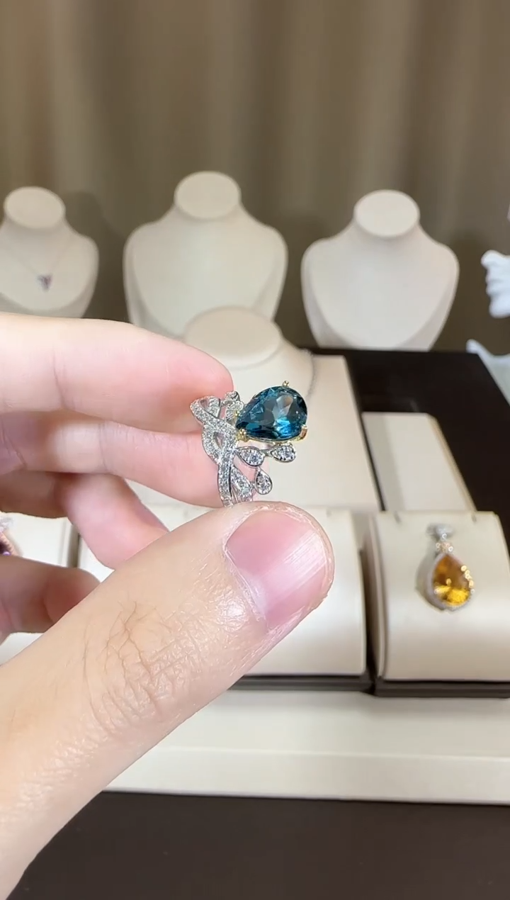 【闪购商品】托帕石戒指银S925镶嵌10*8mm设计款