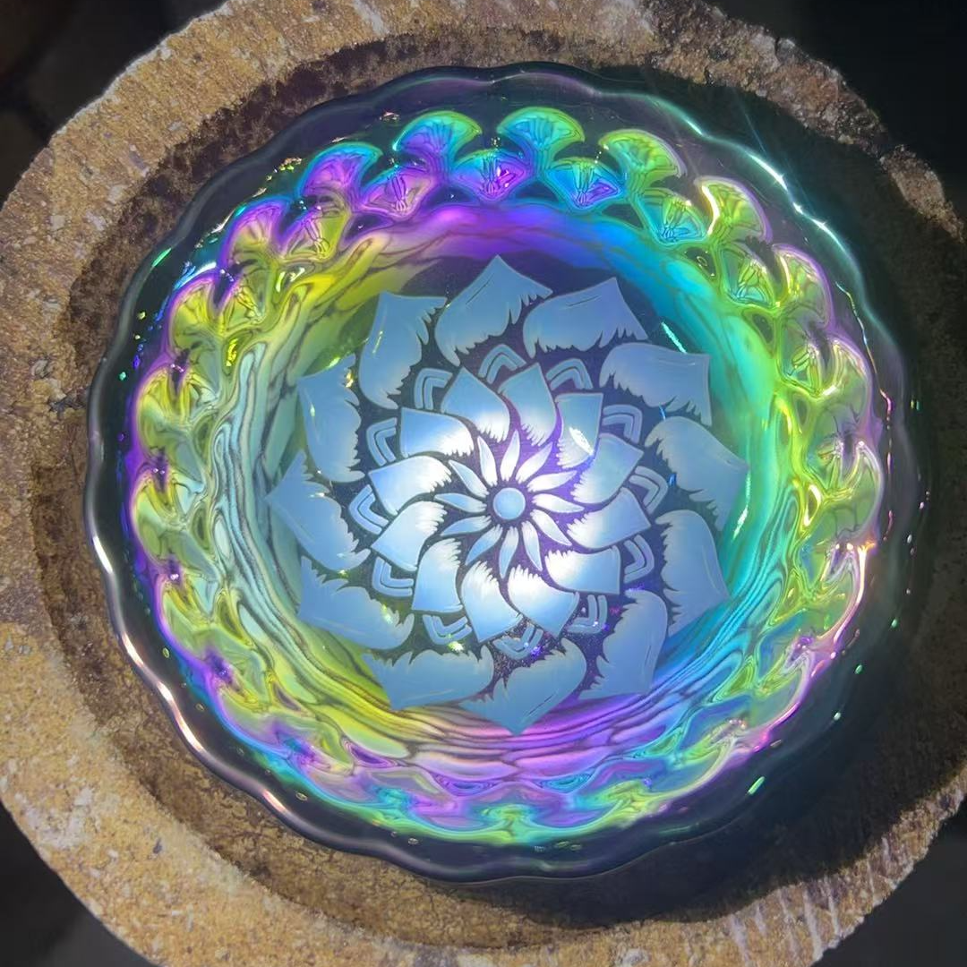 建窑建盏 七彩蓝莲花