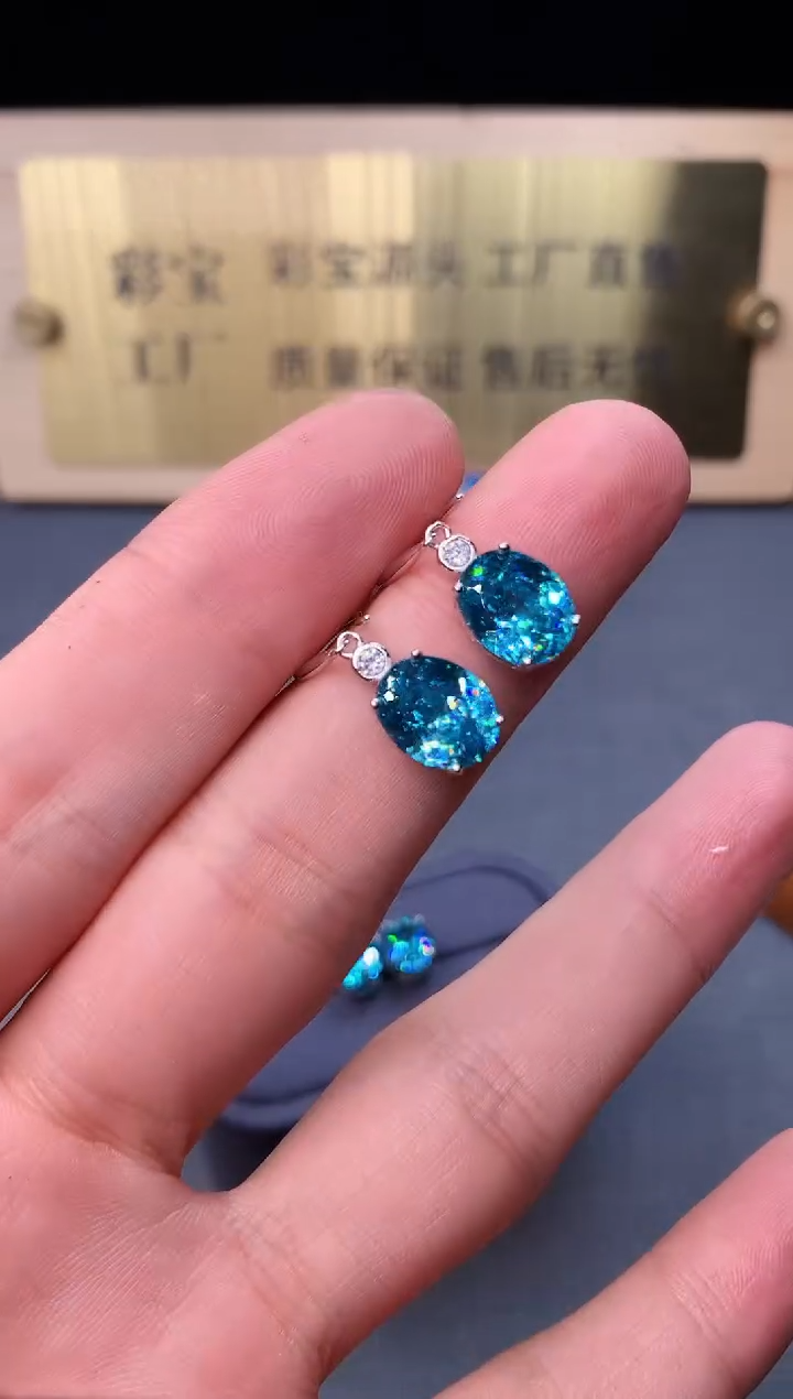 银S925镶嵌耳饰碧玺2222