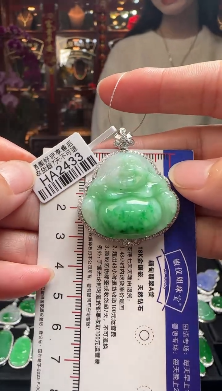 【闪购商品】翡翠颈饰18K金镶嵌HA2433冰绿佛公