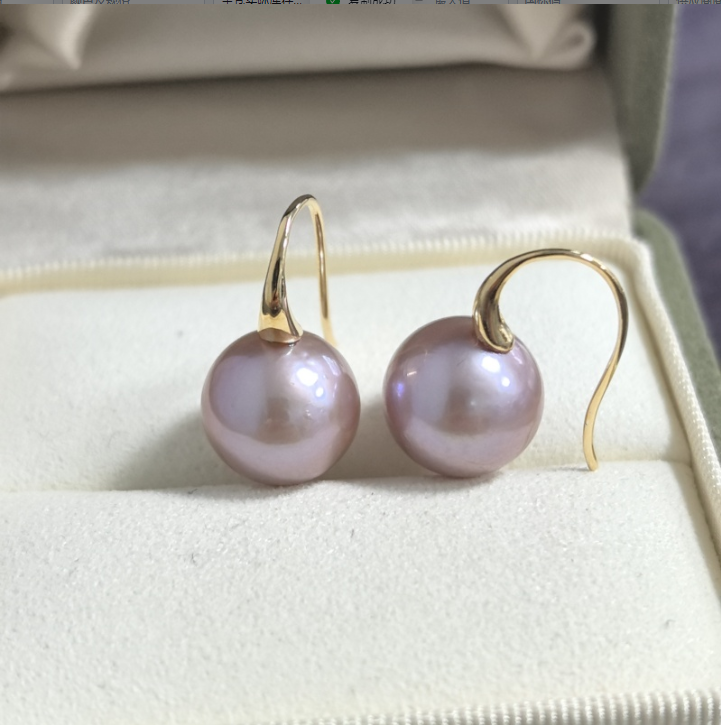 淡水近正圆11-12mm强光爱迪生紫色经典耳钩