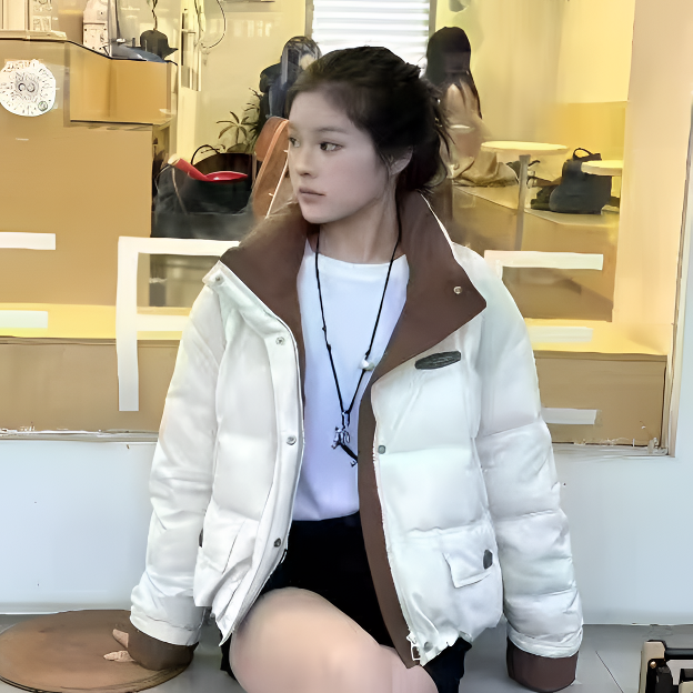 短款冬季2025新款时尚立领面包服女加厚保暖小个子撞色外套30A07