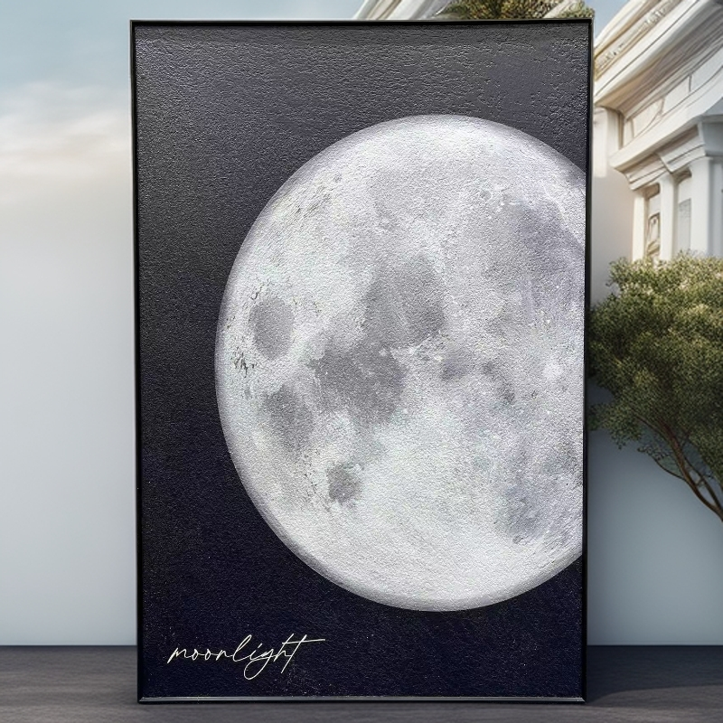【砂岩板黑白月球】砂岩立体简约玄关客厅沙发背景墙装饰画80120