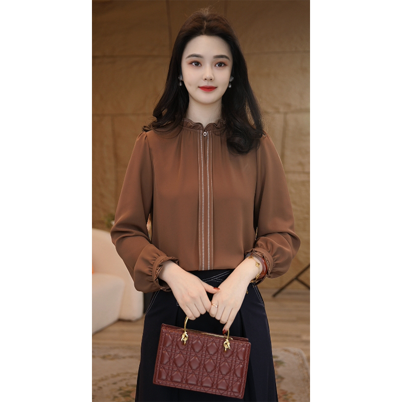 【小陈甄选】流光风曼贝衬衫女士高级显瘦8591377B摩卡棕气质衬衣