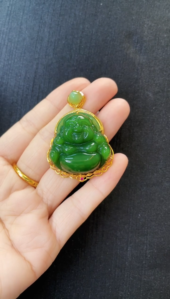 和田玉18K金镶嵌吊坠(赠链)多样性发一