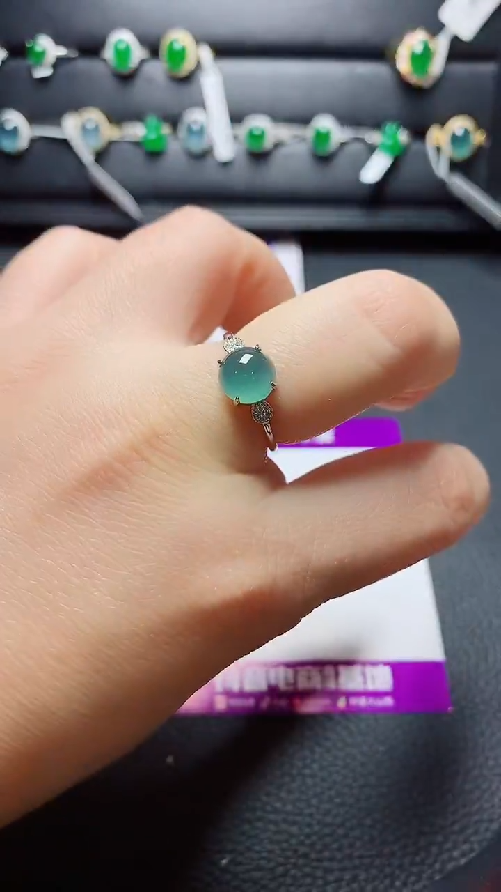 银S925镶嵌戒指翡翠  天然翡翠A货s925银镶