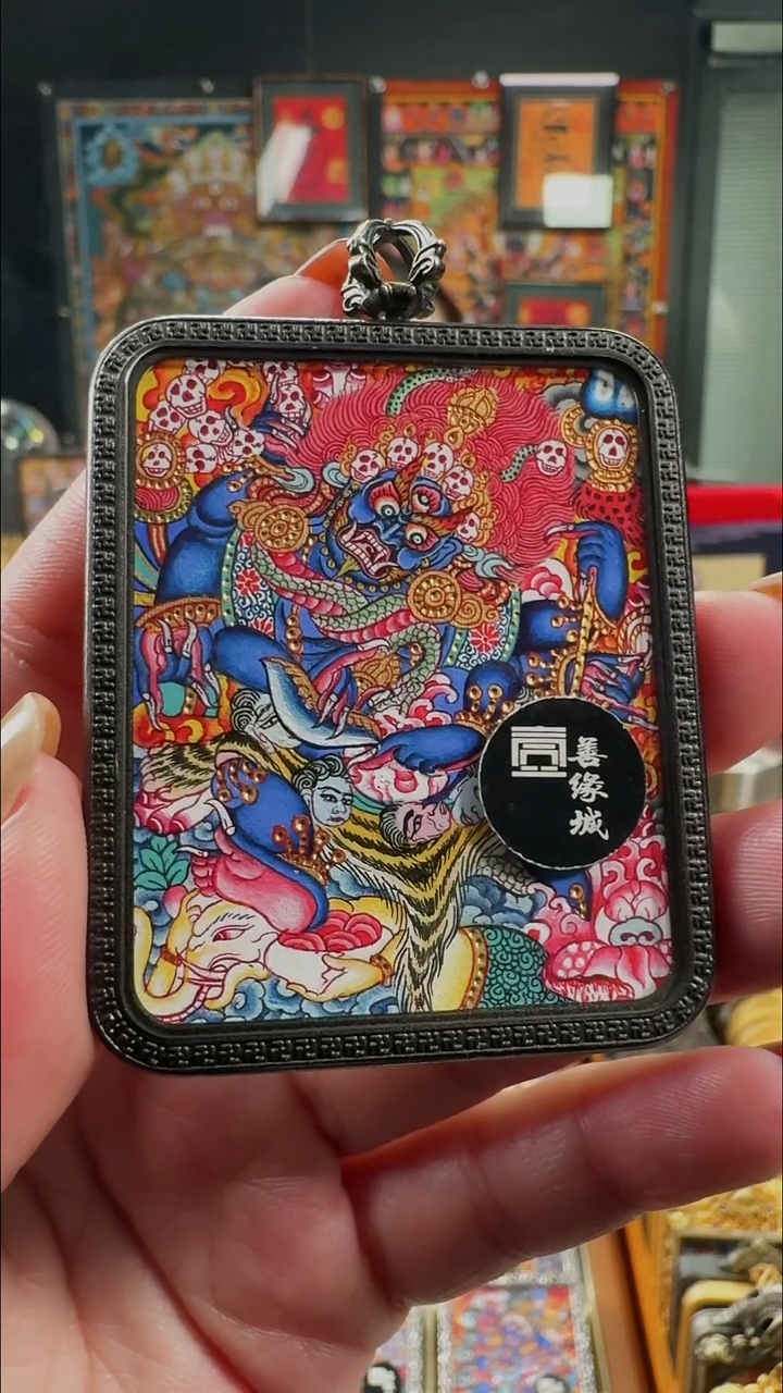 吊坠 壹善缘城手绘唐卡黑六臂