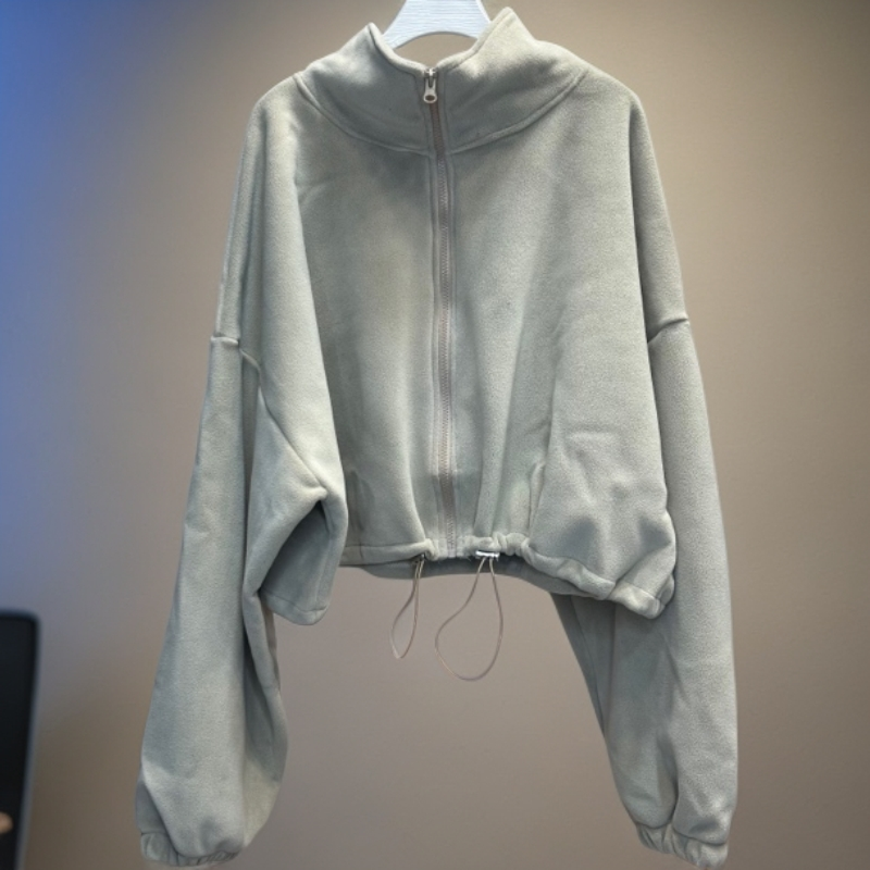 双面奥利绒垂感抽绳保暖宽松短款长袖开衫外套秋冬