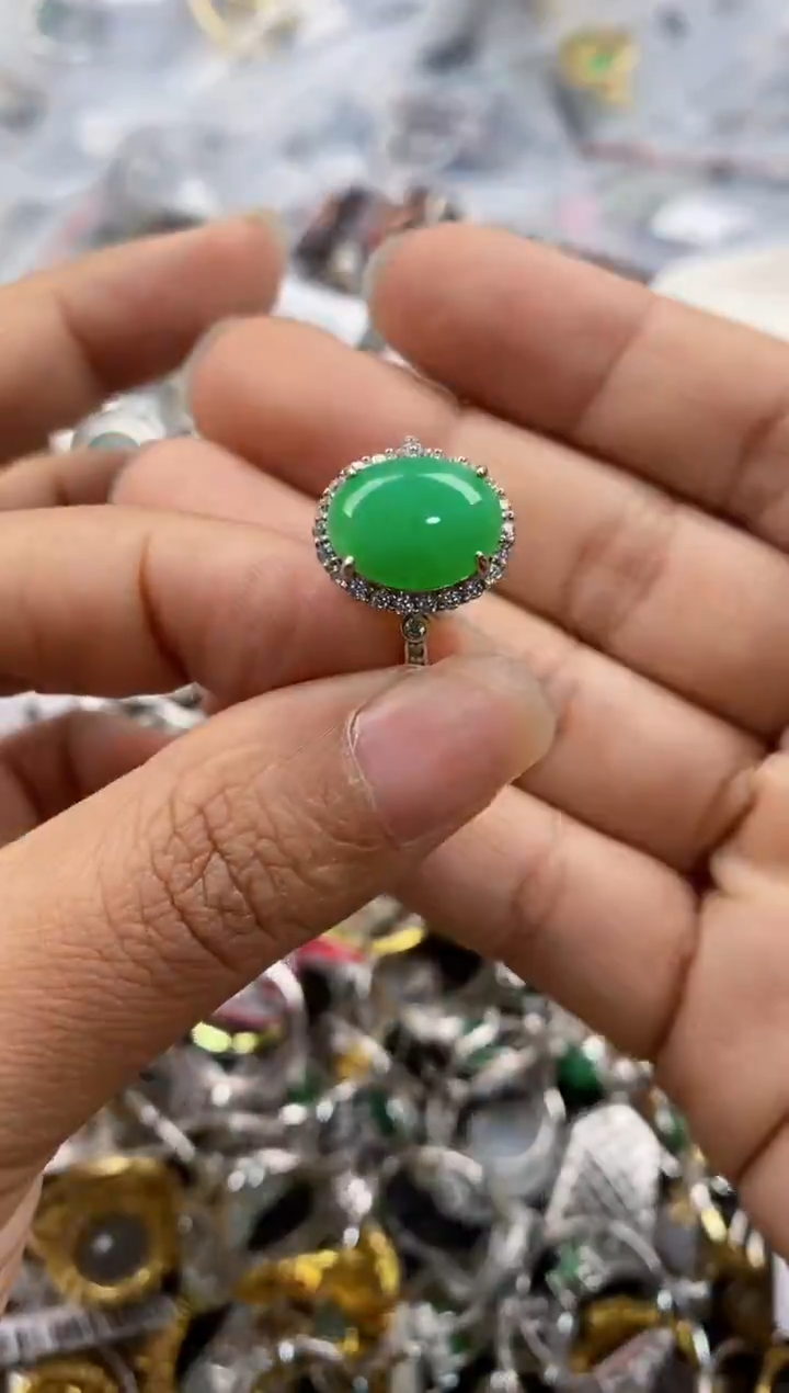 银S925镶嵌戒指翡翠3333---7