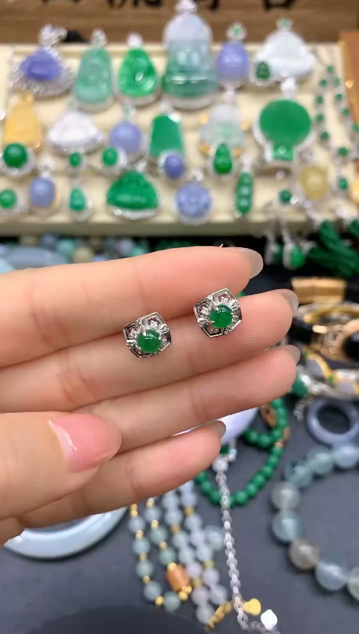 【闪购商品】翡翠耳饰18K金镶嵌363-中国好珍宝