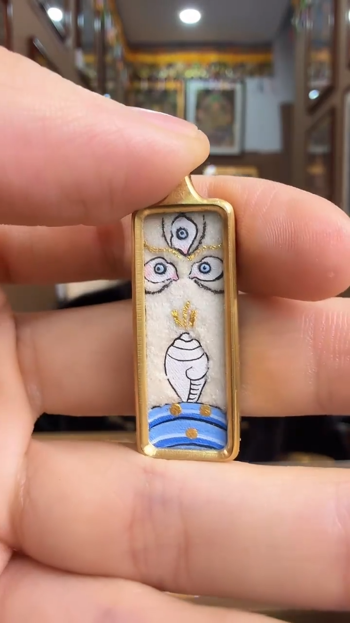 吊坠白财神海螺宝-纯手绘唐卡