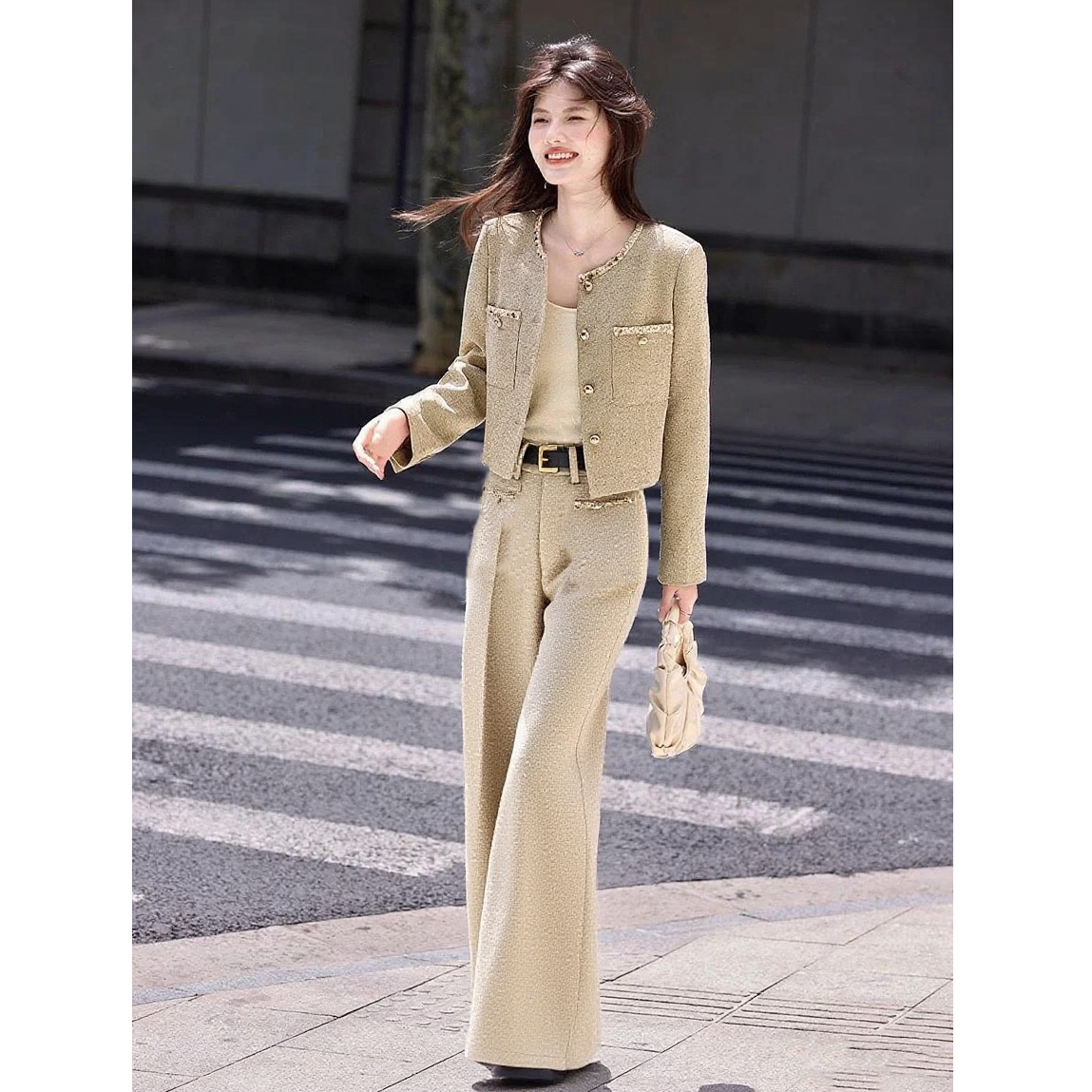 〈纪朵研〉1348秋装常规款外套女炸街职业单排扣减龄套装