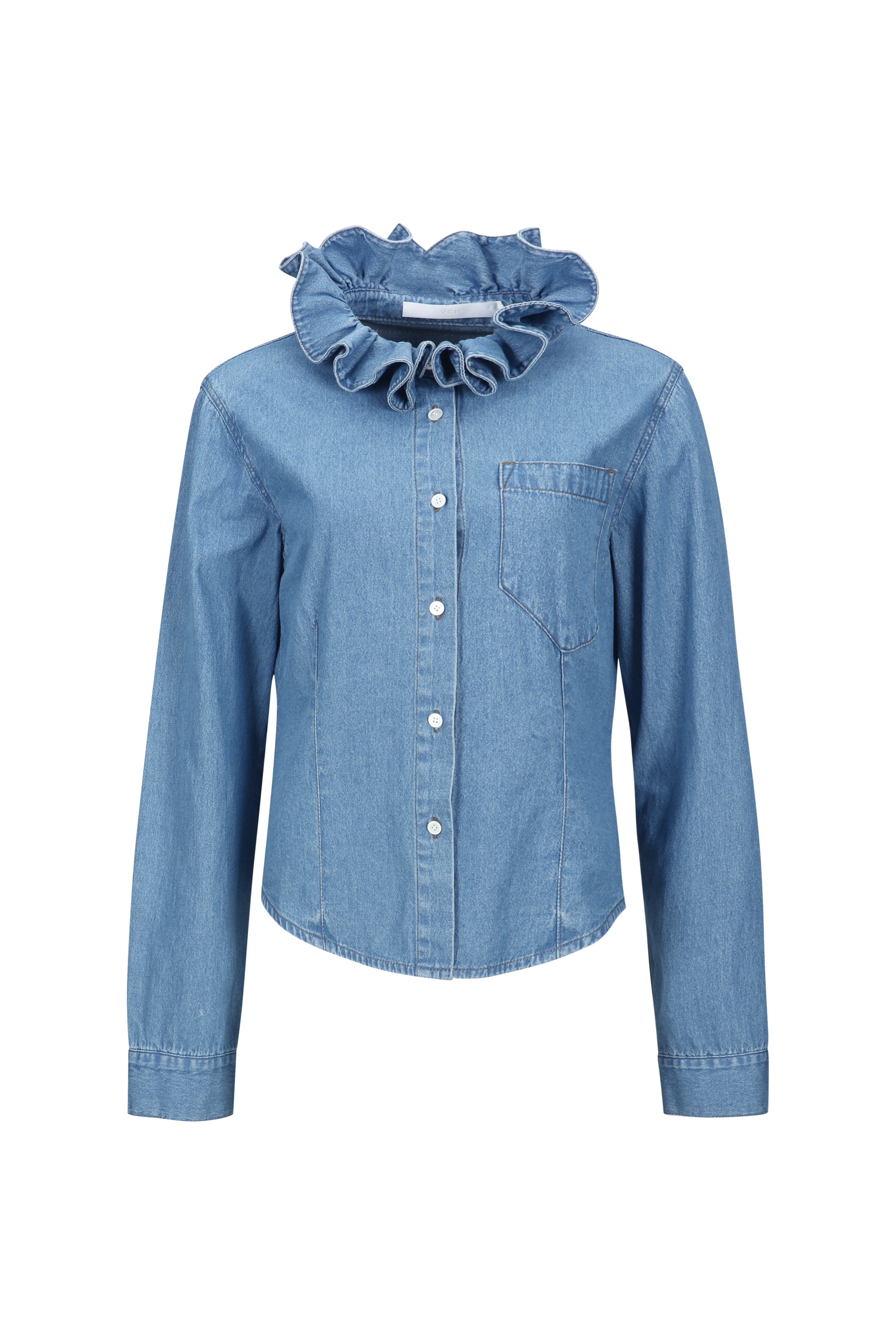 YCH 25新款褶皱领牛仔上衣