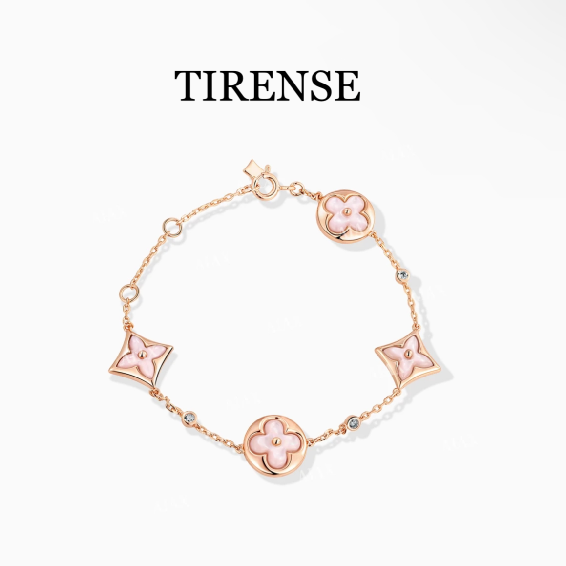 TIRENSE/狄伦斯 铜合金手链 镀18K金设计师款轻奢粉老花手链