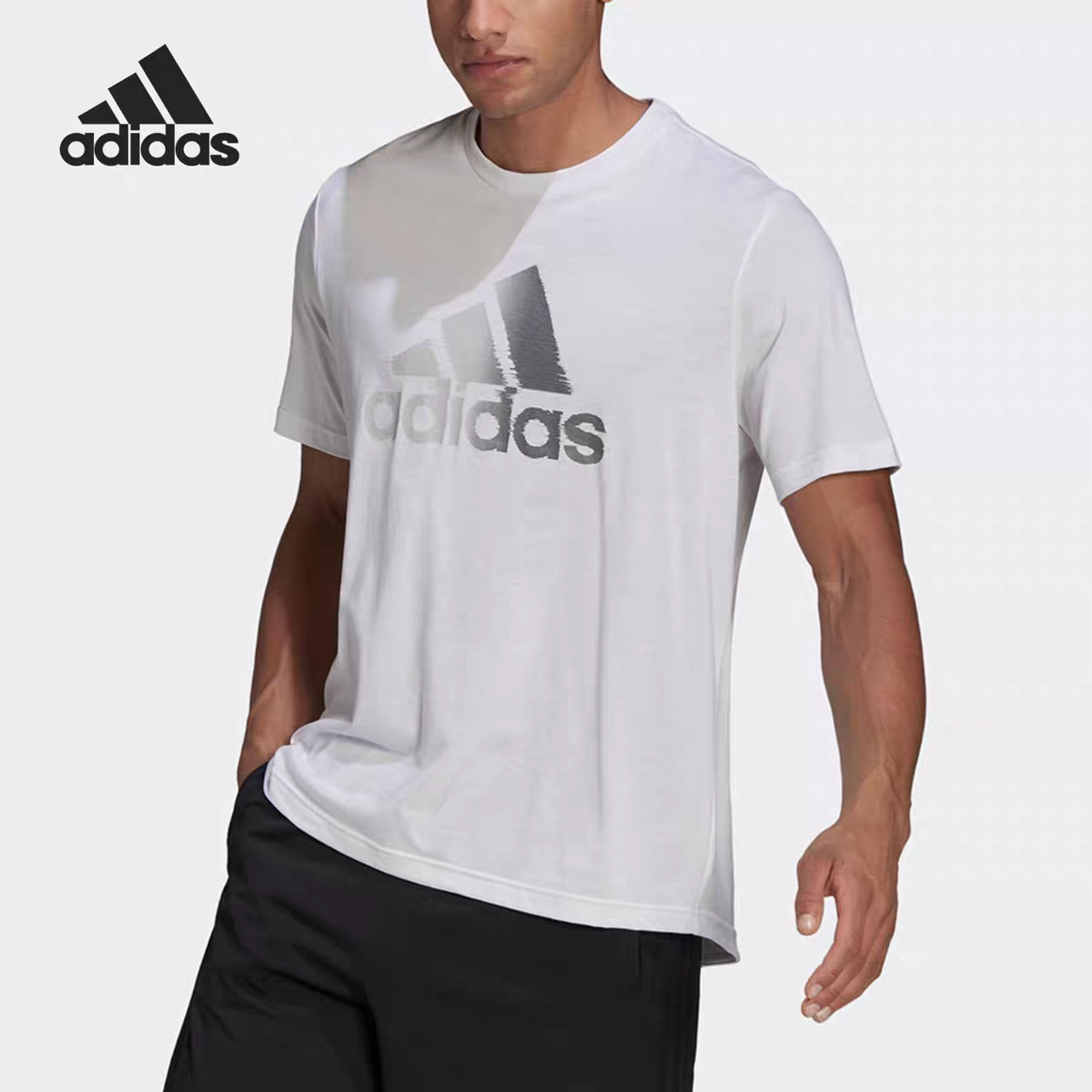 Adidas阿迪达斯D2M LOGO TEE男士运动圆领短袖T恤HF7210