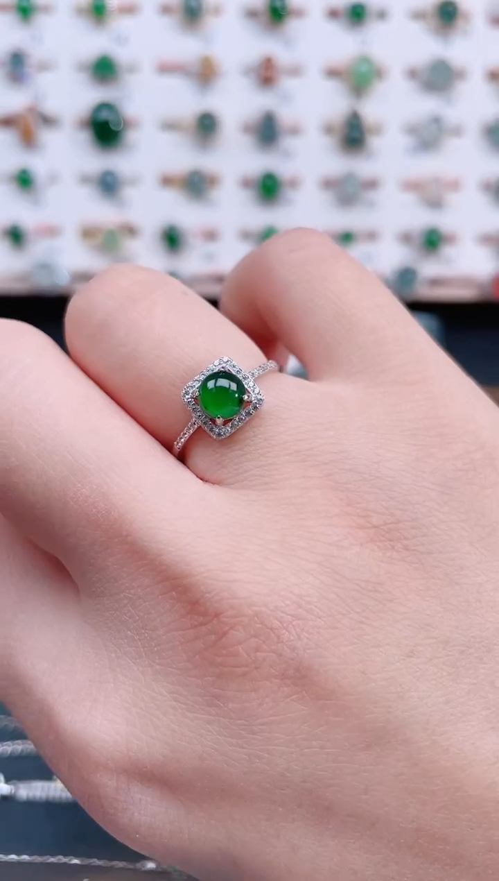 银S925镶嵌戒指翡翠天然翡翠