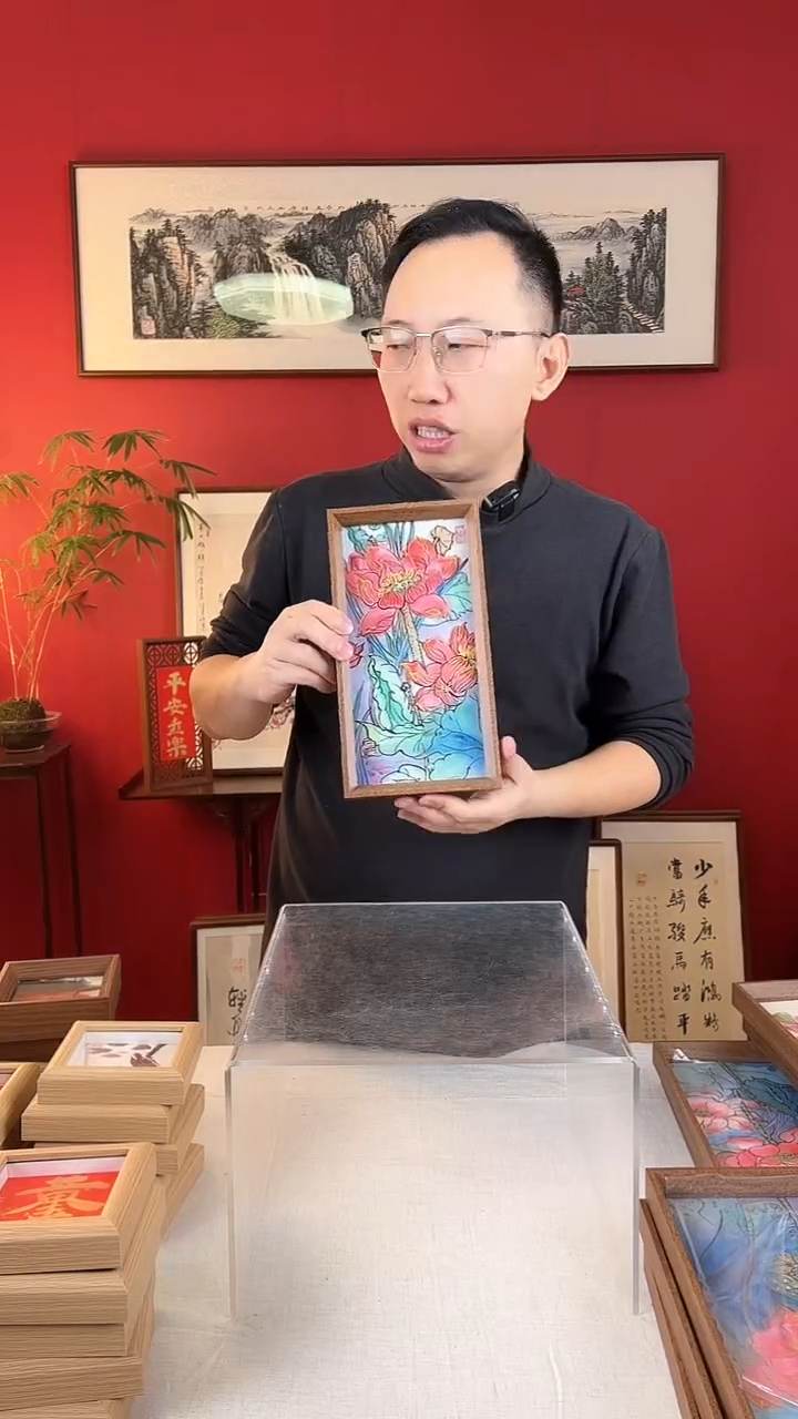 【闪购商品】国画红荷14*27国画摆台