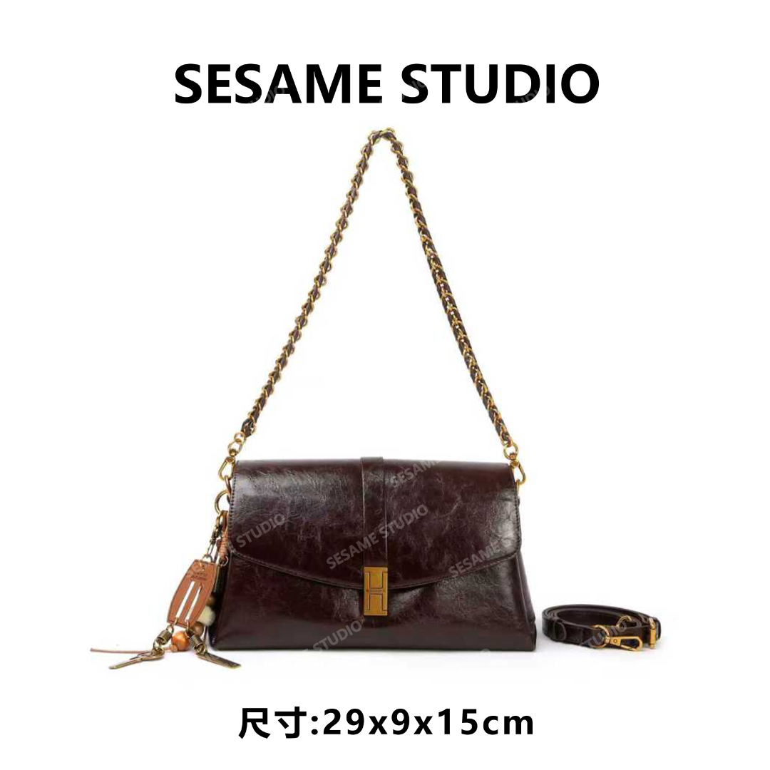 【芝麻集】SKL-5830-咖啡色RAIN.CUN休闲时尚百搭腋下女包