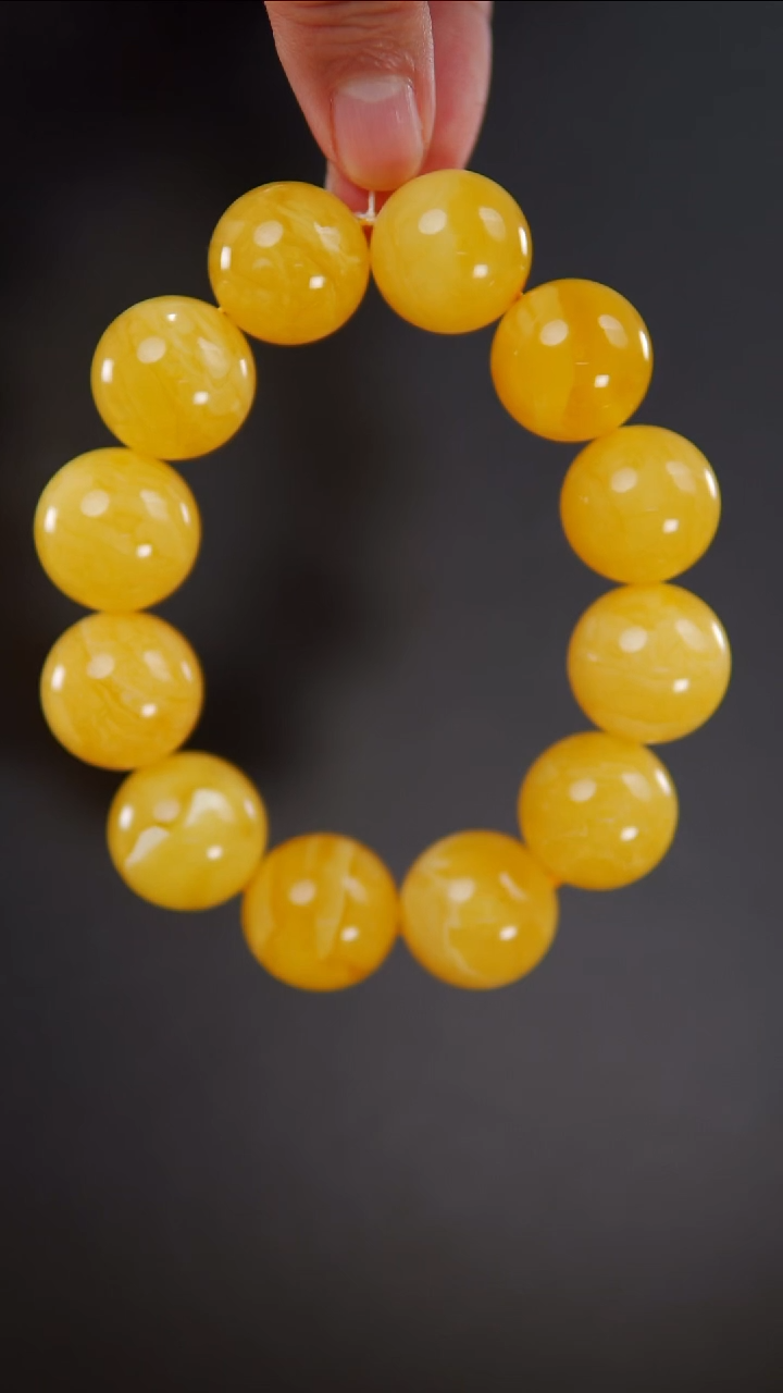 手链琥珀未镶嵌焦皮料圆珠手串57.7