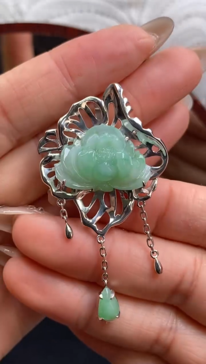 颈饰银S925镶嵌翡翠净货17668