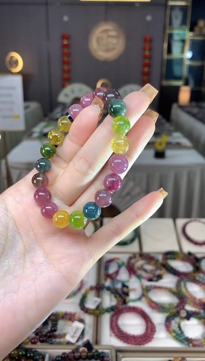 未镶嵌老矿色标彩虹单圈手串9mm+碧玺dan多样性发货一条