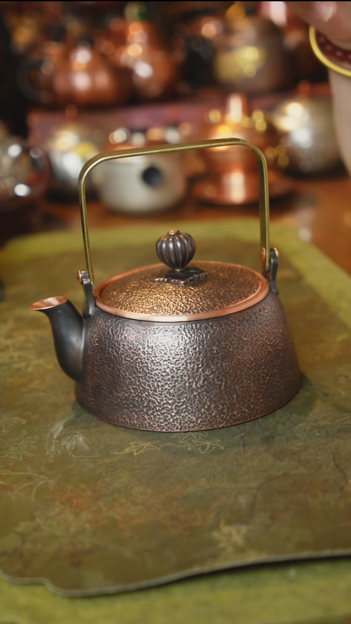 紫铜方提梁泡茶壶