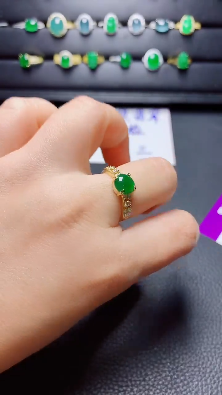 银S925镶嵌戒指翡翠   天然翡翠A货s925银镶