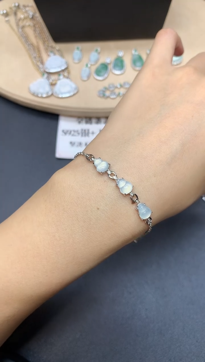 【闪购商品】翡翠手链银S925镶嵌葫芦【多样性发其一】