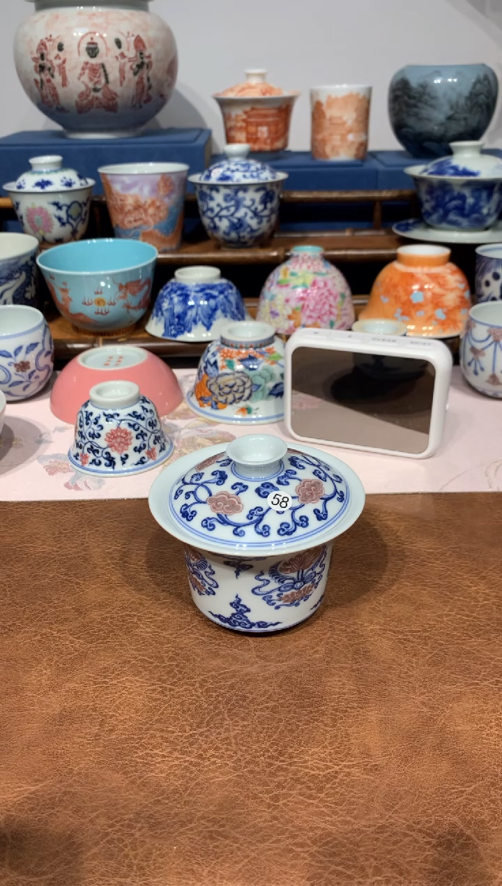 【闪购商品】摆件58青花釉里红盖碗发发发发发