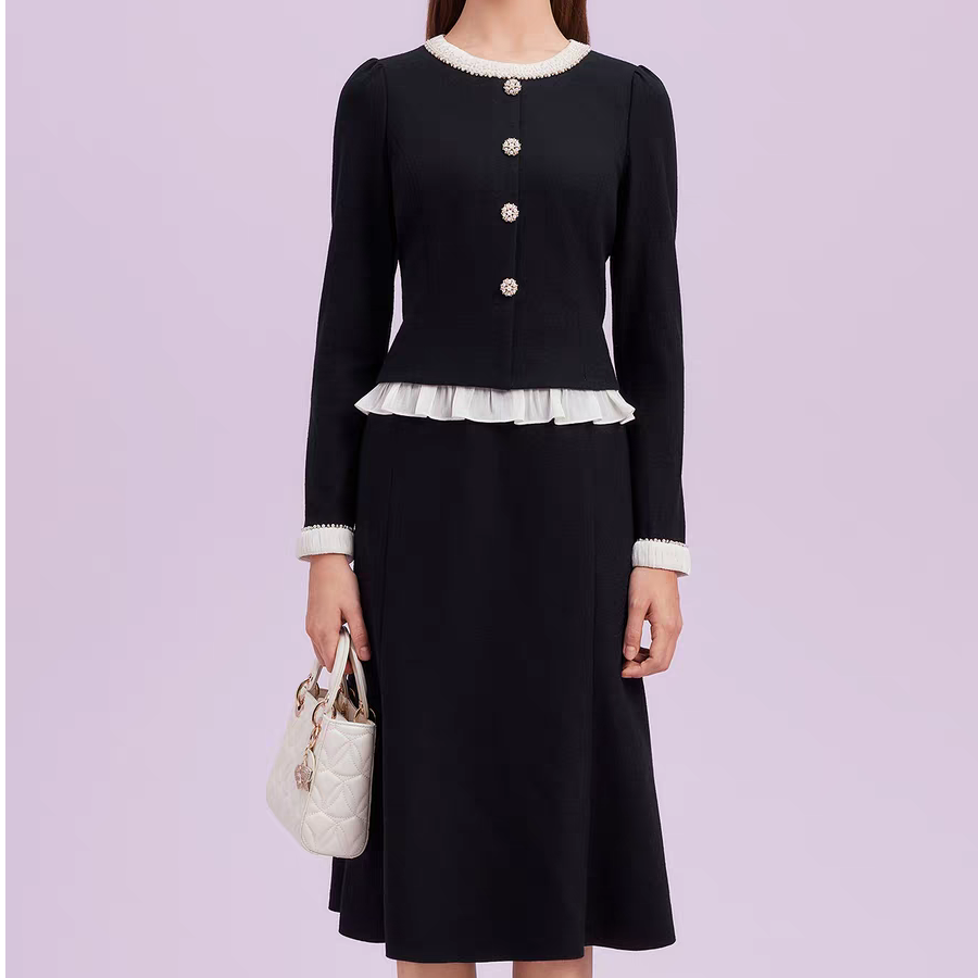 【拉】连衣裙小香风显瘦气质针织时尚法式优雅拼接