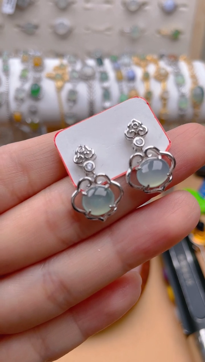 【闪购商品】翡翠耳饰银S925镶嵌111111