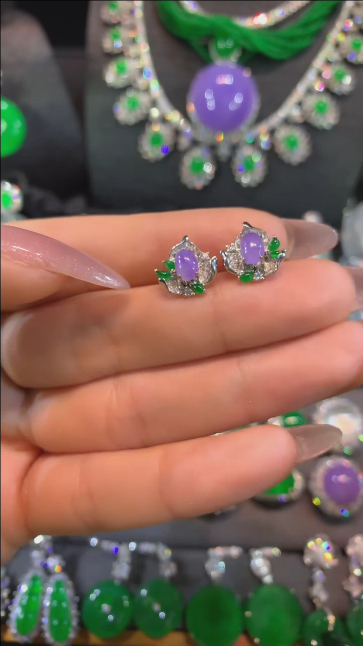 【闪购商品】翡翠耳饰18K金镶嵌耳饰