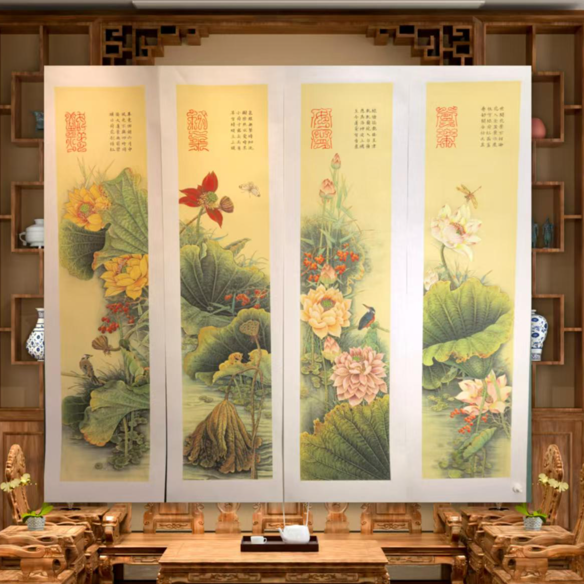 刘洪泰先生四条屏代表作《常乐安宁和气致祥》