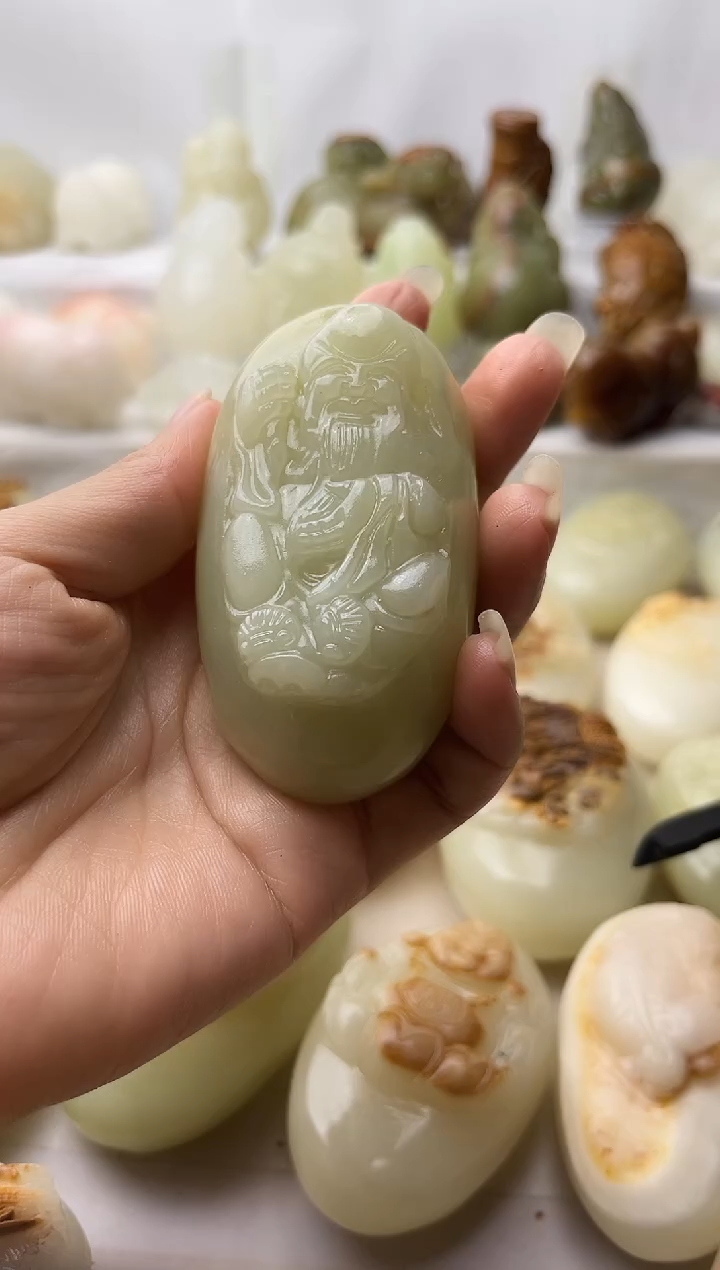 石材方解石手把件不退换寿星