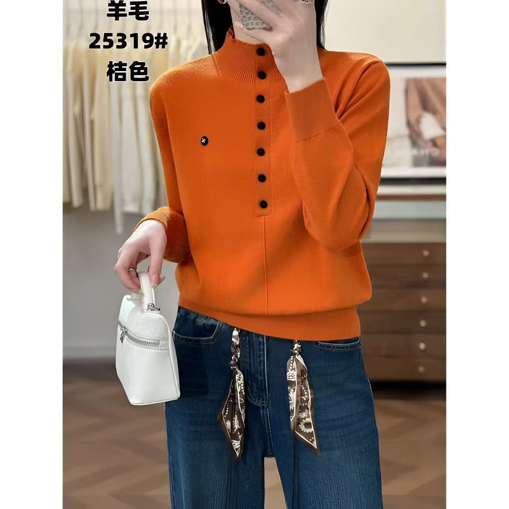 25319扣子款时尚百搭长袖气质简约羊毛衫