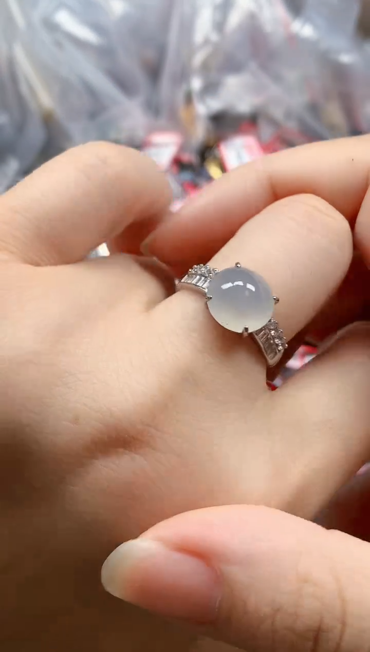 银S925镶嵌戒指翡翠天然A货缅甸翡翠