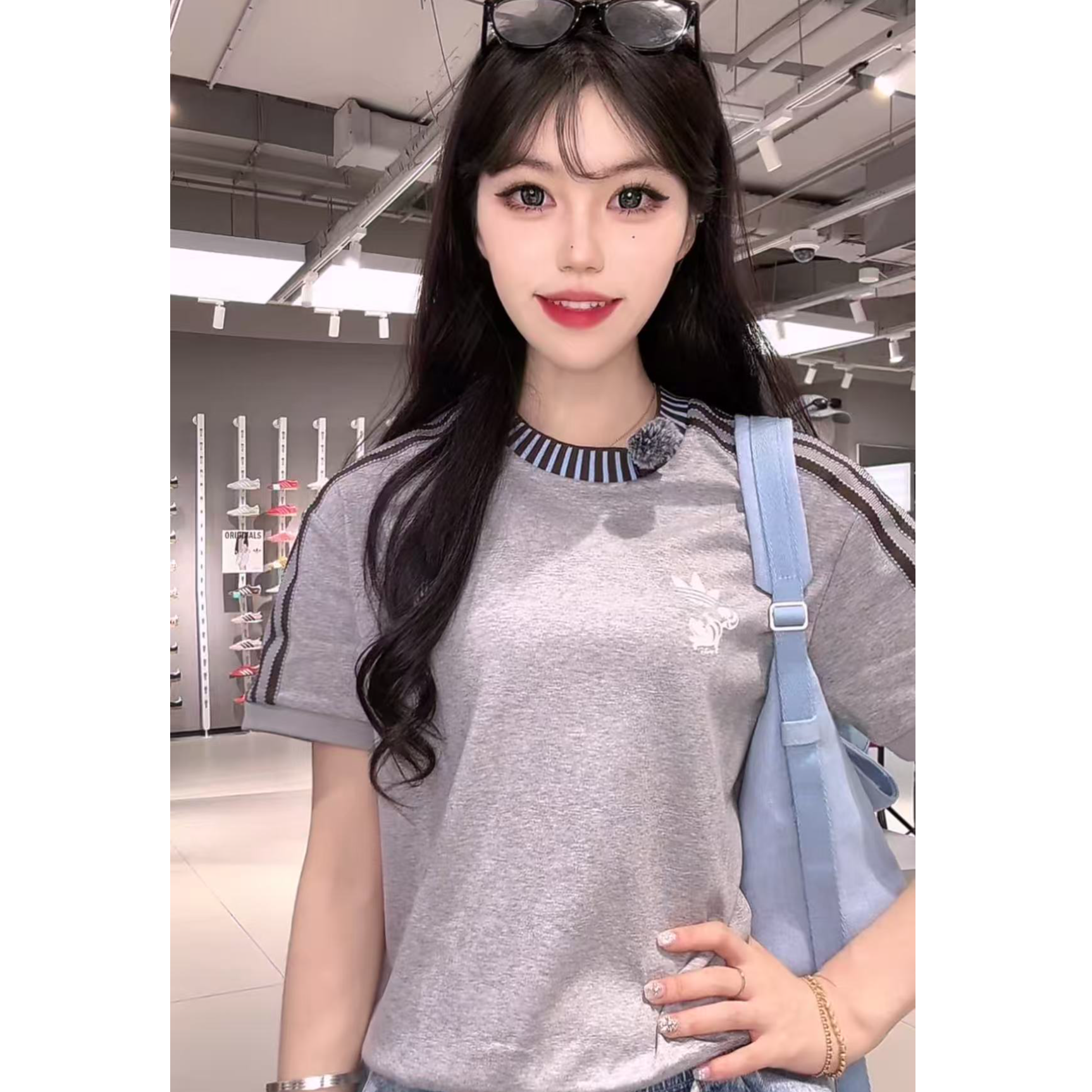 adidas三叶草迪士尼柴郡猫联名情侣款灰色百搭运动短袖T恤KY8316