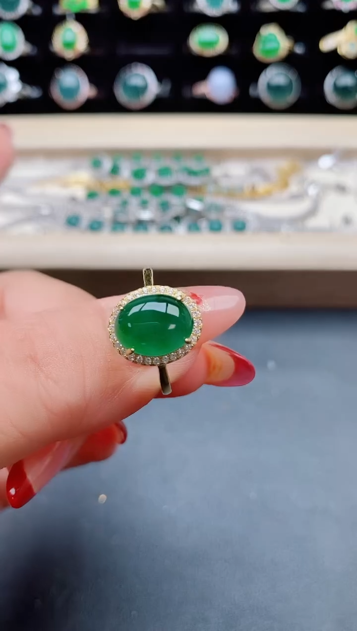 【闪购商品】翡翠戒指银S925镶嵌585050