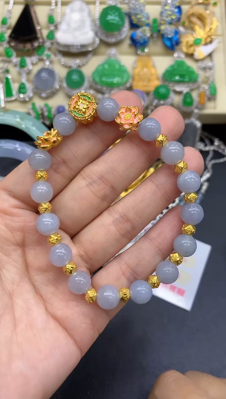 足金镶嵌手链翡翠234-中国好珍宝